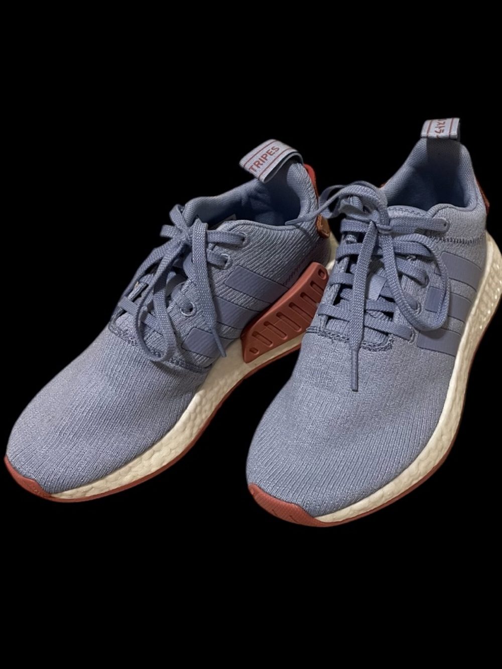 adidas Men’s Light Blue Knit Sneakers with Rust Accents